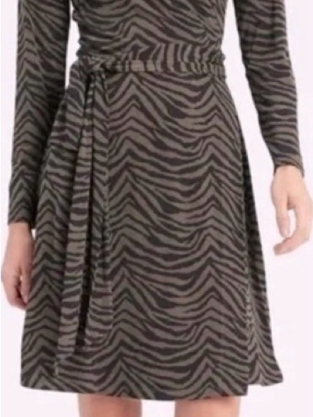 Banana Republic Olive Zebra-Print Midi Dress with Self-Tie Waist